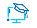 Symbol eines Computerbildschirms mit einer Graduierungskappe