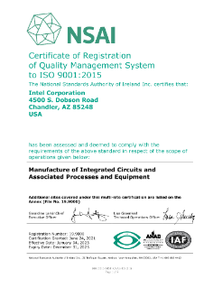 Intel Corporation Certificate of Registration ISO 9001:2015
