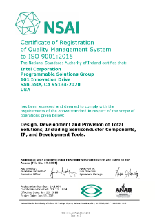 Intel Programmable Solutions Group ISO 9001:2015 Certification