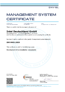 Intel Deutschland GmbH ISO 9001:2015 Certification