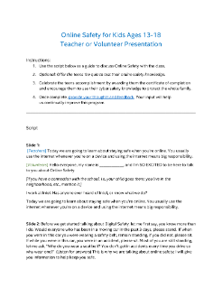 Online Safety Ages 13-18: Teacher Script